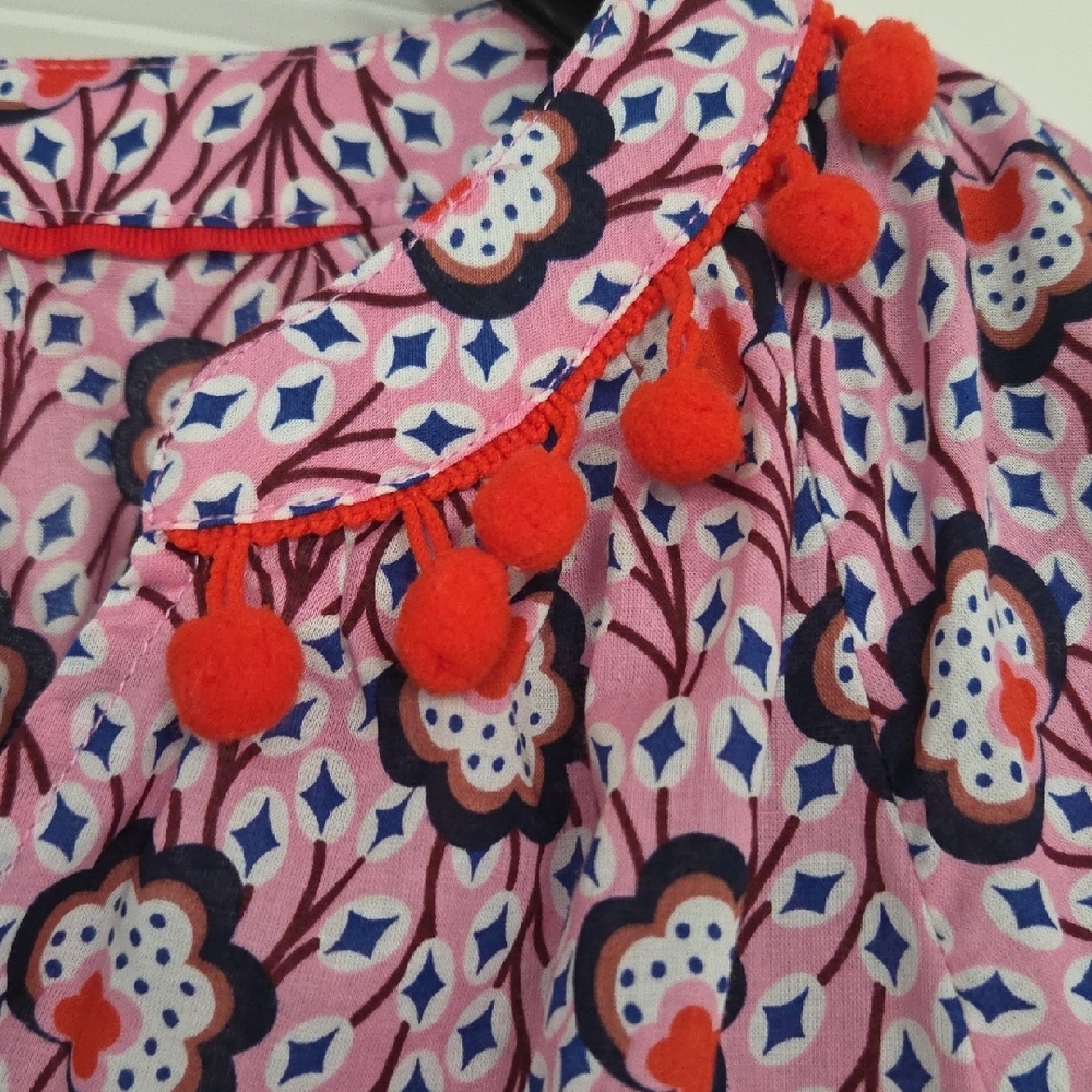 Boden Pink Cotton V Neck Blouse. Pom Pom Detail. So Pretty! Great Condition! - Picture 3 of 7